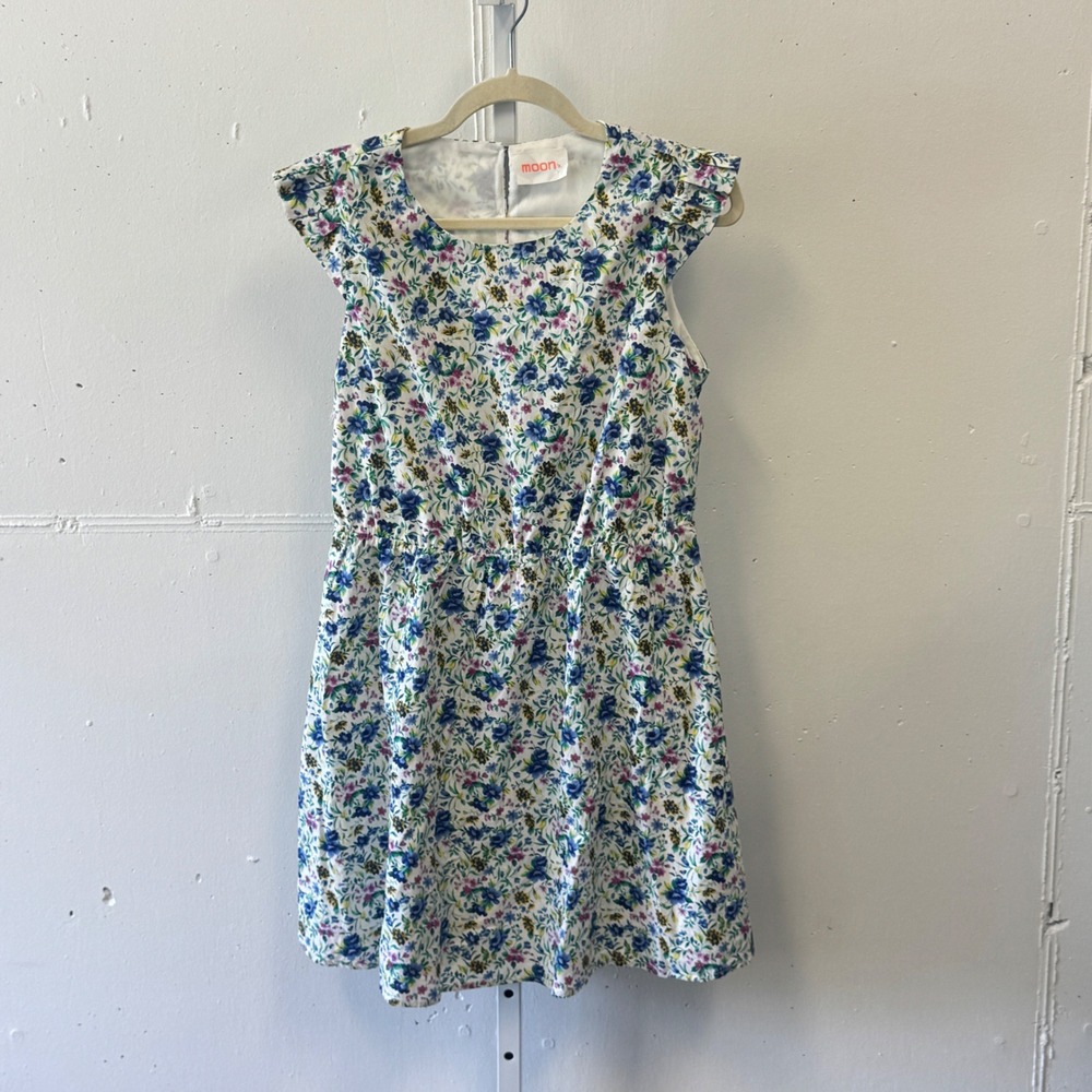 Moon Boutique Floral Ruffle Cap Sleeve Mini Dress White Blue Cotton‎ Large
